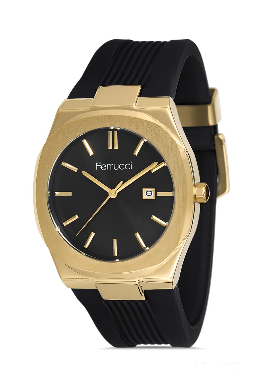 Erkek Premium Spor Kol Saati Takvimli Analog Fonksiyon FF00145 Altın & Siyah