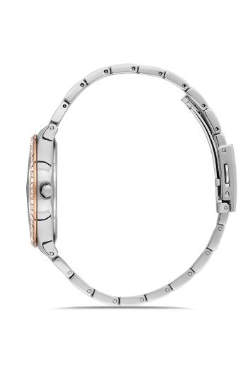Kadın Çelik Kordon Kol Saati Çelik Kasa Premium Taşlı Model Gümüş - Rose Gold