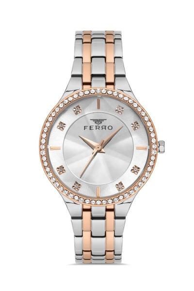 Kadın Çelik Kordon Kol Saati Çelik Kasa Premium Taşlı Model Gümüş - Rose Gold
