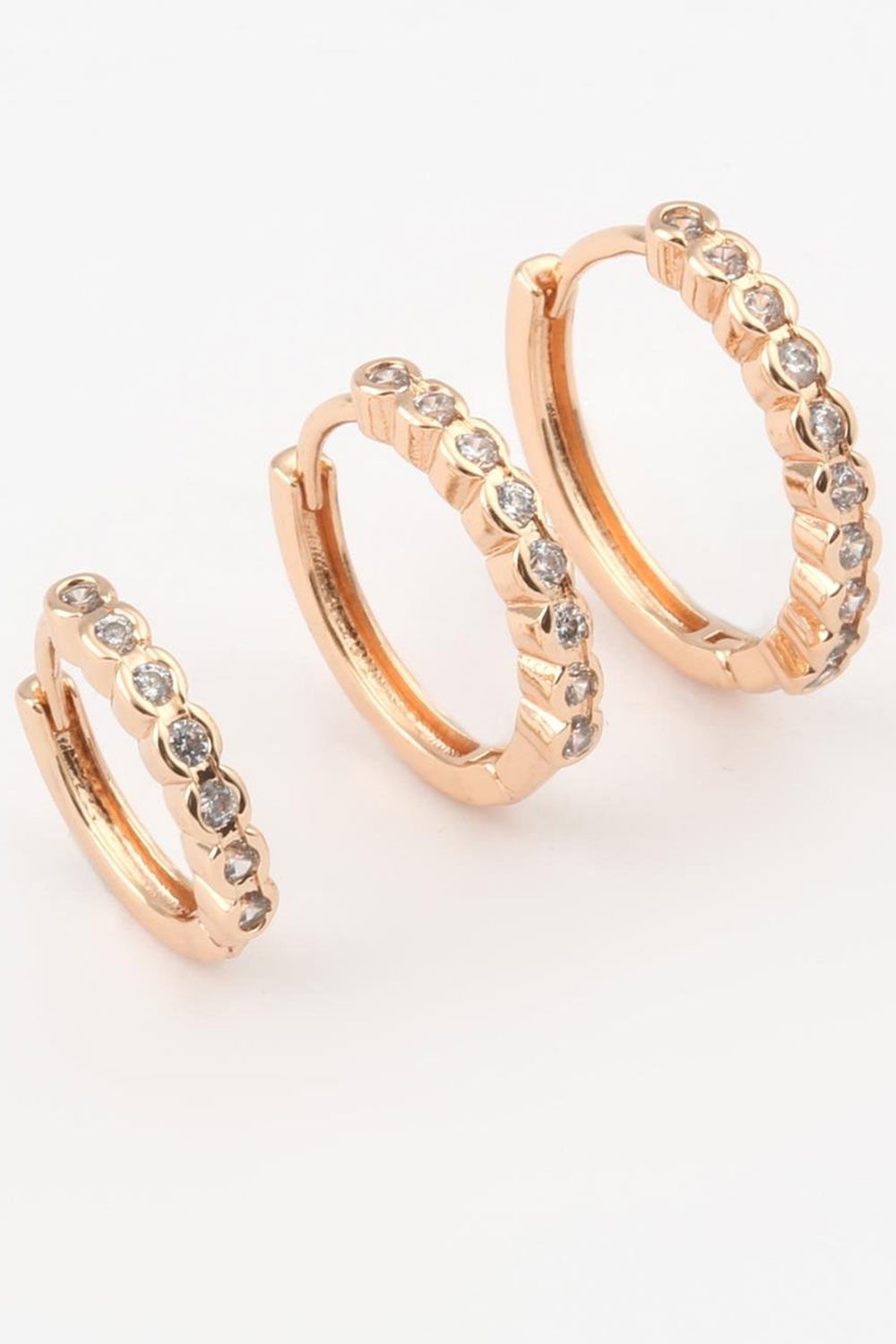 Zeravent Kadın Paslanmaz Çelik Küpe 3 'lü Set Premium Zirkon Taşlı Model Rose Gold