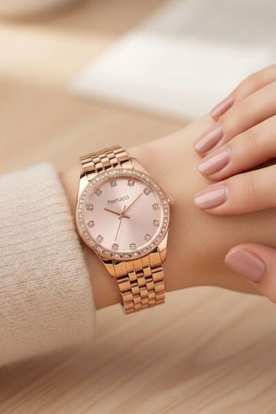 Kadın Çelik Kasa Kol Saati Çelik Kordon Su Geçirmez Paslanmaz Çelik 2 Yıl Garantili Premium Taşlı Model Rose Gold