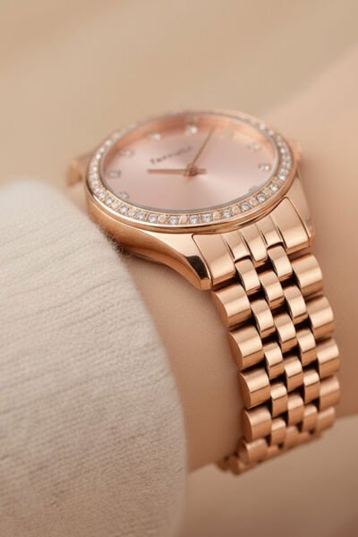 Kadın Çelik Kasa Kol Saati Çelik Kordon Su Geçirmez Paslanmaz Çelik 2 Yıl Garantili Premium Taşlı Model Rose Gold