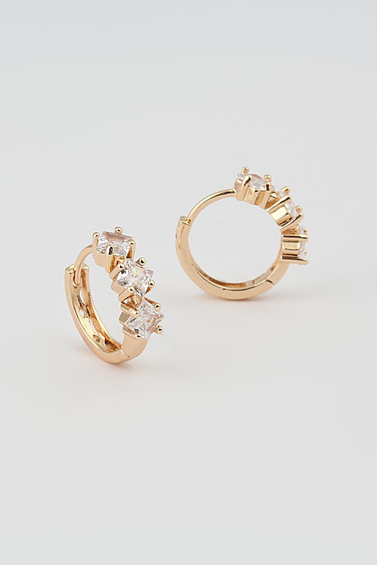 Zeravent Kadın Premium Paslanmaz Çelik Küpe 925 Ayar Taşlı Model Rose Gold
