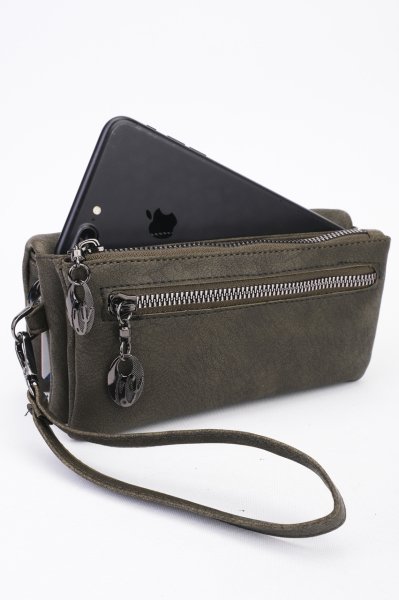 Kadın Telefon Bölmeli Deri Cüzdan Tulum Model 3145 Haki Renk
