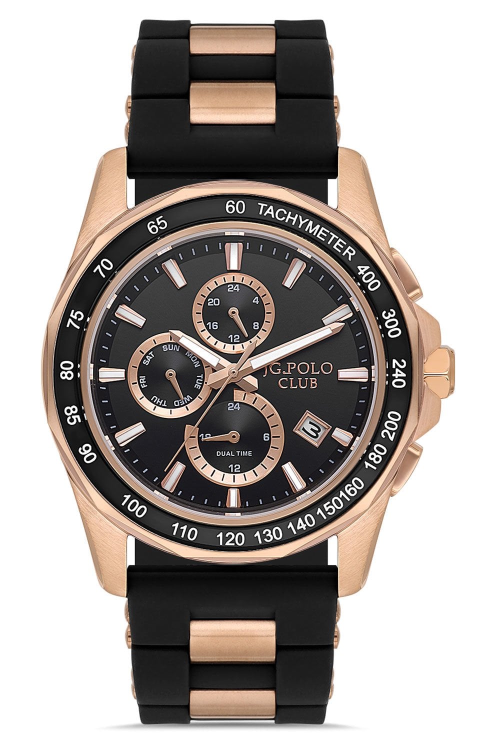 Erkek Çelik Kasa Spor Kol Saati Çelik & Silikon Kordon İç Fonksiyonlar Aktif Çalışır Paslanmaz Çelik 5 Atm Su Geçirmez Siyah - Rose Gold
