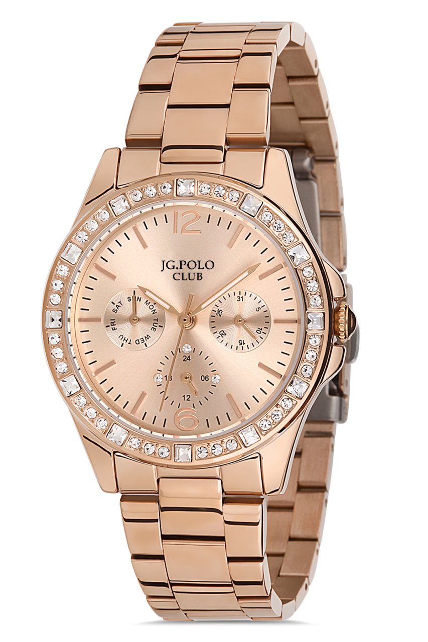 Kadın Premium Kol Saati Kristal Taş Çerçeveli 13610 Bronz