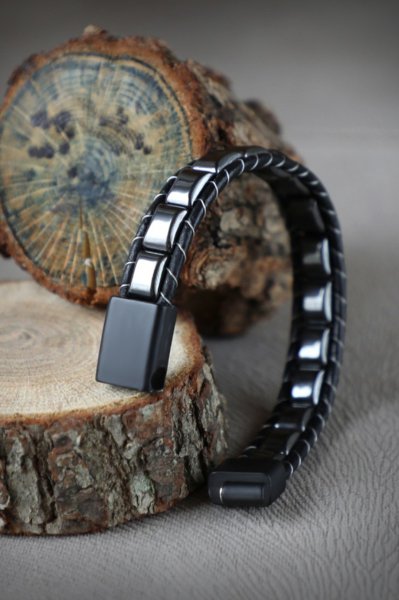 Zeravent Hematit Örmeli Deri & Doğal Taşlı Bileklik