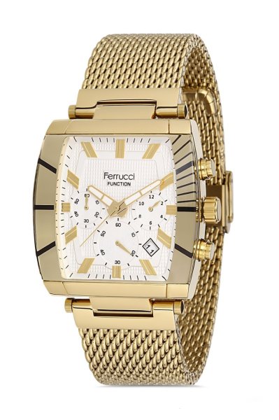 Ferrucci Function Super Watch Erkek Kol Saati FF002 Altın & Beyaz FF002