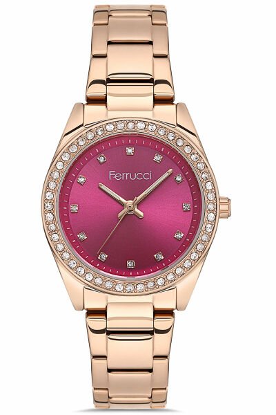 Kadın Premium Kol Saati Çelik Kasa Çelik Kordon Su Geçirmez Rose Gold - Fuşya