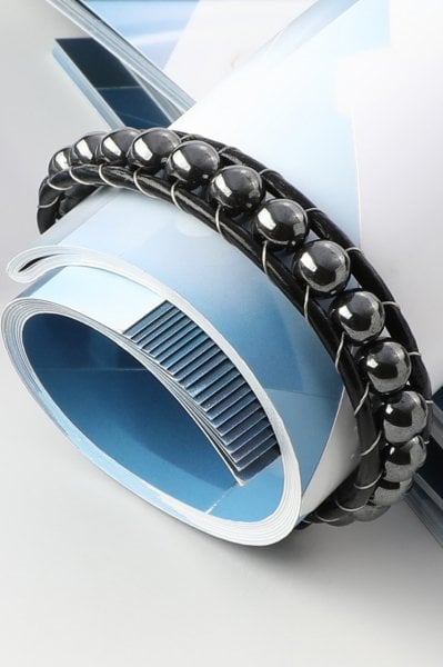 Zeravent Doğal Taşlı Erkek Bileklik Hakiki Deri BAD22