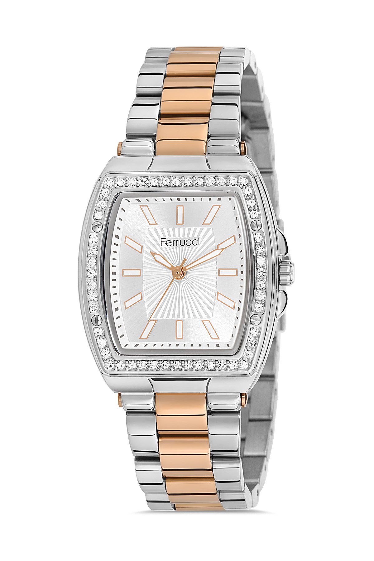 Bayan Kol Saati Kristal Taş Detaylı Kare Model 14162M Bronz & Beyaz