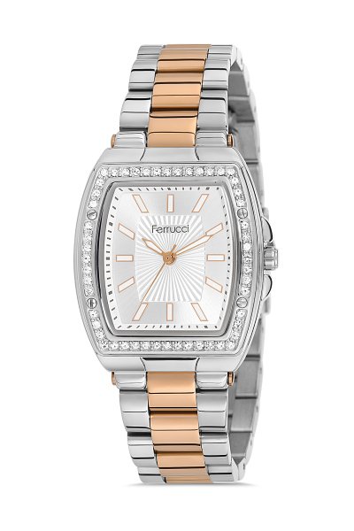 Bayan Kol Saati Kristal Taş Detaylı Kare Model 14162M Bronz & Beyaz