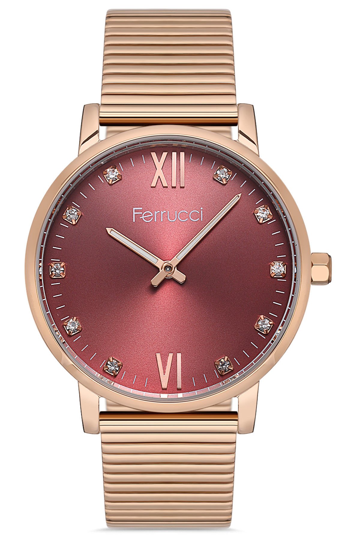 Kadın Premium Kol Saati Çelik Kasa Çelik Hasır Kordon Su Geçirmez Rose Gold - Bordo