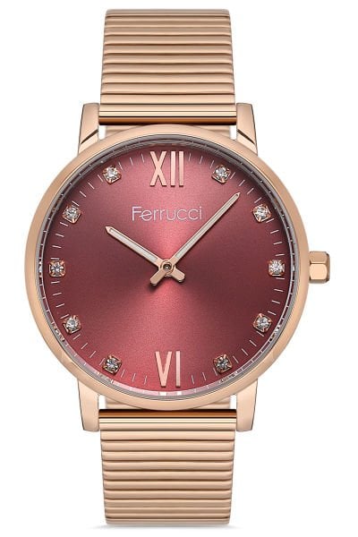 Kadın Premium Kol Saati Çelik Kasa Çelik Hasır Kordon Su Geçirmez Rose Gold - Bordo
