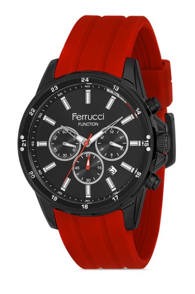 Erkek Siyah & Kırmızı Renk Takvimli Kol Saati FF0064
