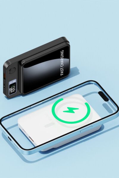 10.000 mAh Taşınabilir Hızlı Sarj Kablosuz Magsafe Powerbank 22.5W Dijital Göstergeli