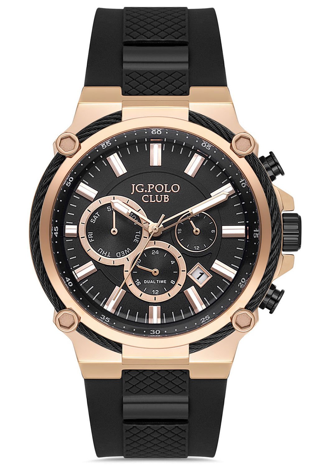 Erkek Silikon Kordon Orijinal Spor Kol Saati Çelik Kasa 5 Atm Su Geçirmez 2 Yıl Distribütör Firma Garantili Paslanmaz Çelik Premium Spor Model Siyah - Rose Gold