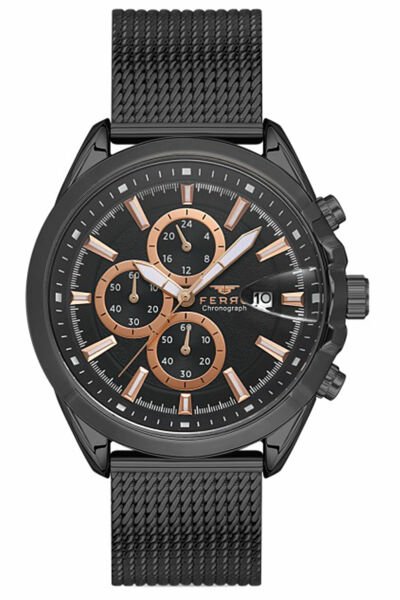 Erkek Kol Saati Çelik Kordon Çelik Kasa Su Geçirmez Multi Fonksiyon Siyah - Rose Gold