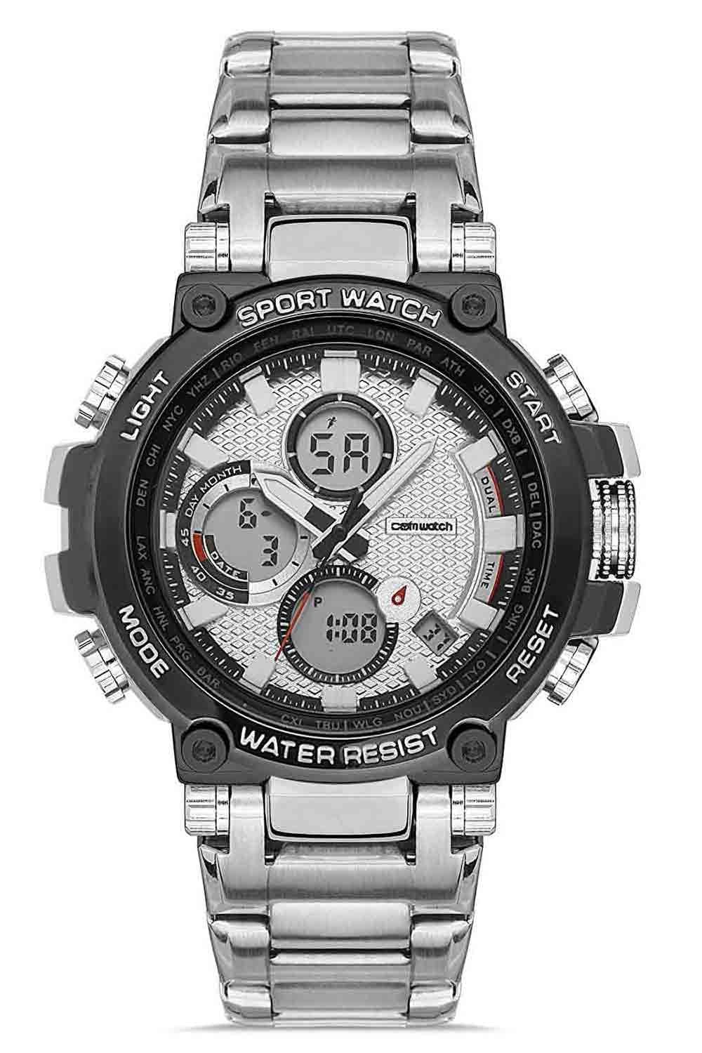 Erkek Saat Spor Kol Saati Çelik Kordon Analog & Dijital Fonksiyon