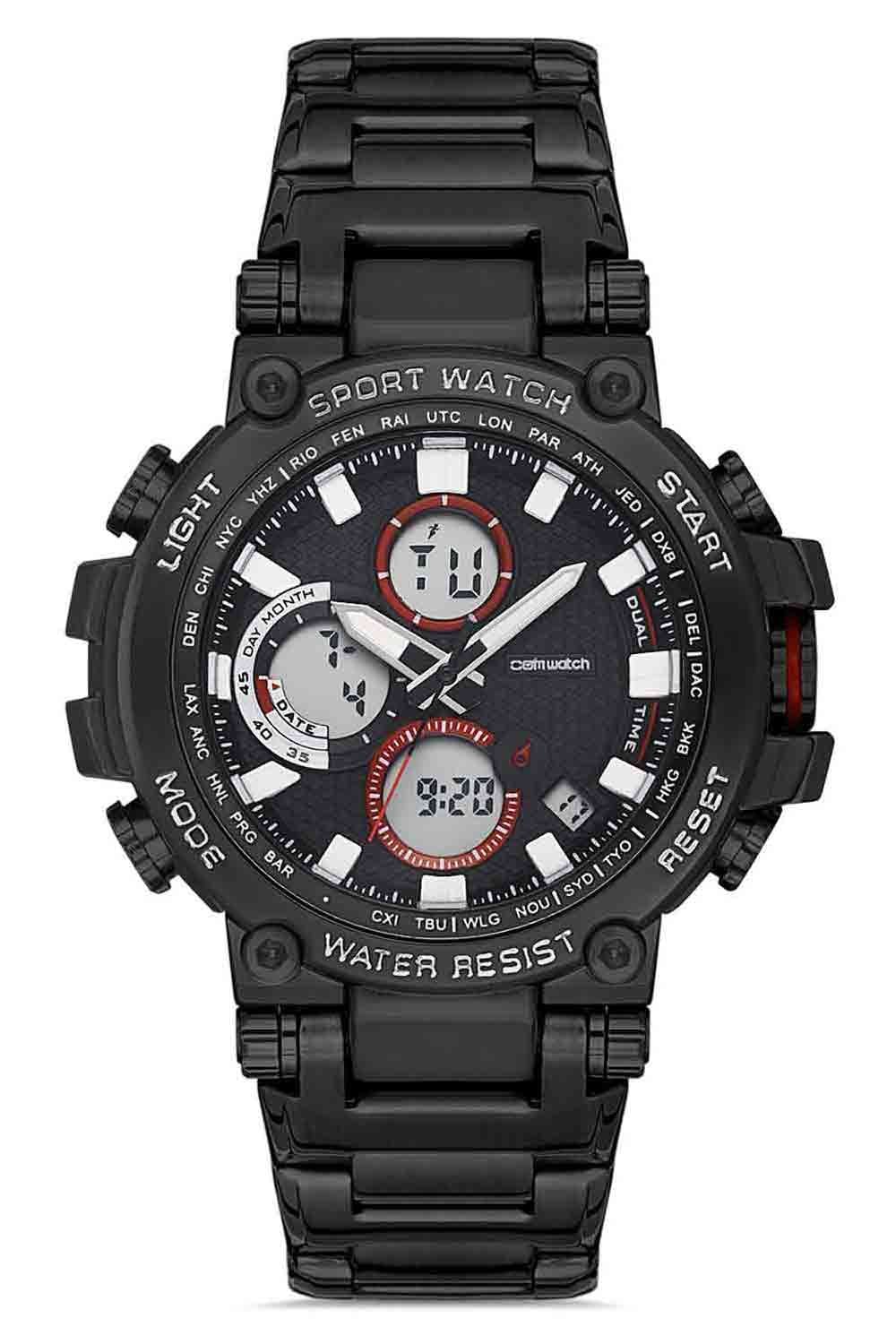 Erkek Saat Spor Kol Saati Çelik Kordon Analog & Dijital Fonksiyon NS00140-B