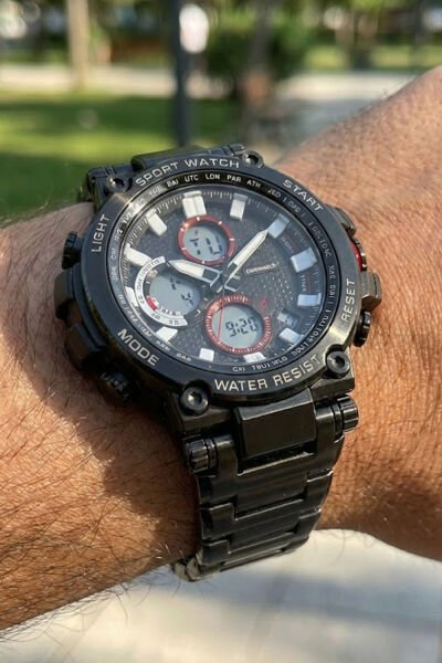 Erkek Saat Spor Kol Saati Çelik Kordon Analog & Dijital Fonksiyon NS00140-B