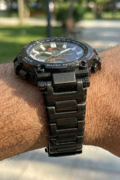 Erkek Saat Spor Kol Saati Çelik Kordon Analog & Dijital Fonksiyon NS00140-B