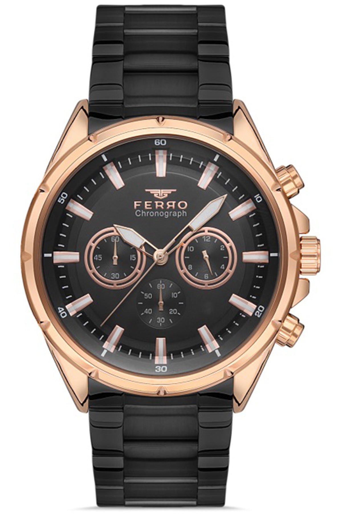 Erkek Kol Saati Çelik Kordon Çelik Kasa Su Geçirmez Multi Fonksiyon Siyah - Rose Gold