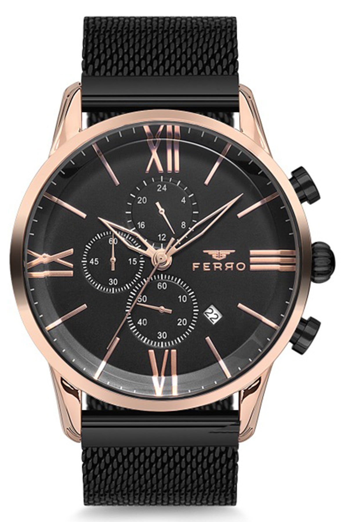 Erkek Kol Saati Çelik Hasır Kordon Çelik Kasa Su Geçirmez Multi Fonksiyon Siyah - Rose Gold