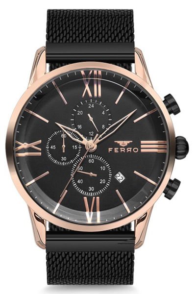 Erkek Kol Saati Çelik Hasır Kordon Çelik Kasa Su Geçirmez Multi Fonksiyon Siyah - Rose Gold