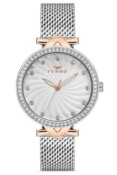 Kadın Çelik Kordon Kol Saati Çelik Kasa Taşlı Fonksiyon Gümüş - Rose Gold
