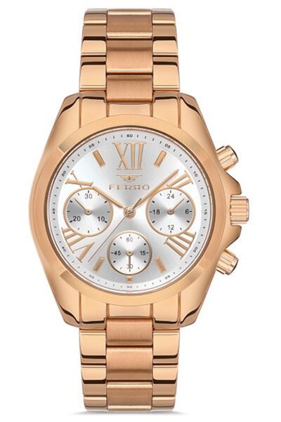 Kadın Çelik Kordon Kol Saati Çelik Kasa Su Geçirmez Premium Model Rose Gold - Beyaz