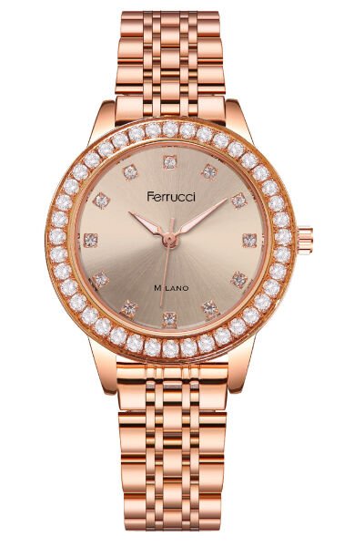 Kadın Çelik Kordon Kol Saati Çelik Kasa Premium Taşlı Milano Model Rose Gold