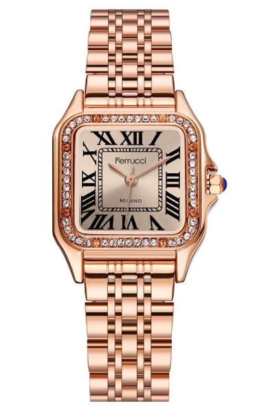Kadın Premium Kol Saati Çelik Kasa Çelik Kordon Milano Taşlı Model Rose Gold