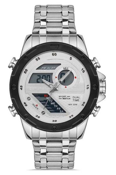 Erkek Spor Kol Saati Çelik Kordon Analog & Dijital Fonksiyon