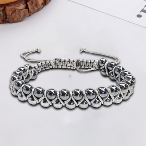 Erkek Hematit Doğal Taşlı Makrome Bileklik